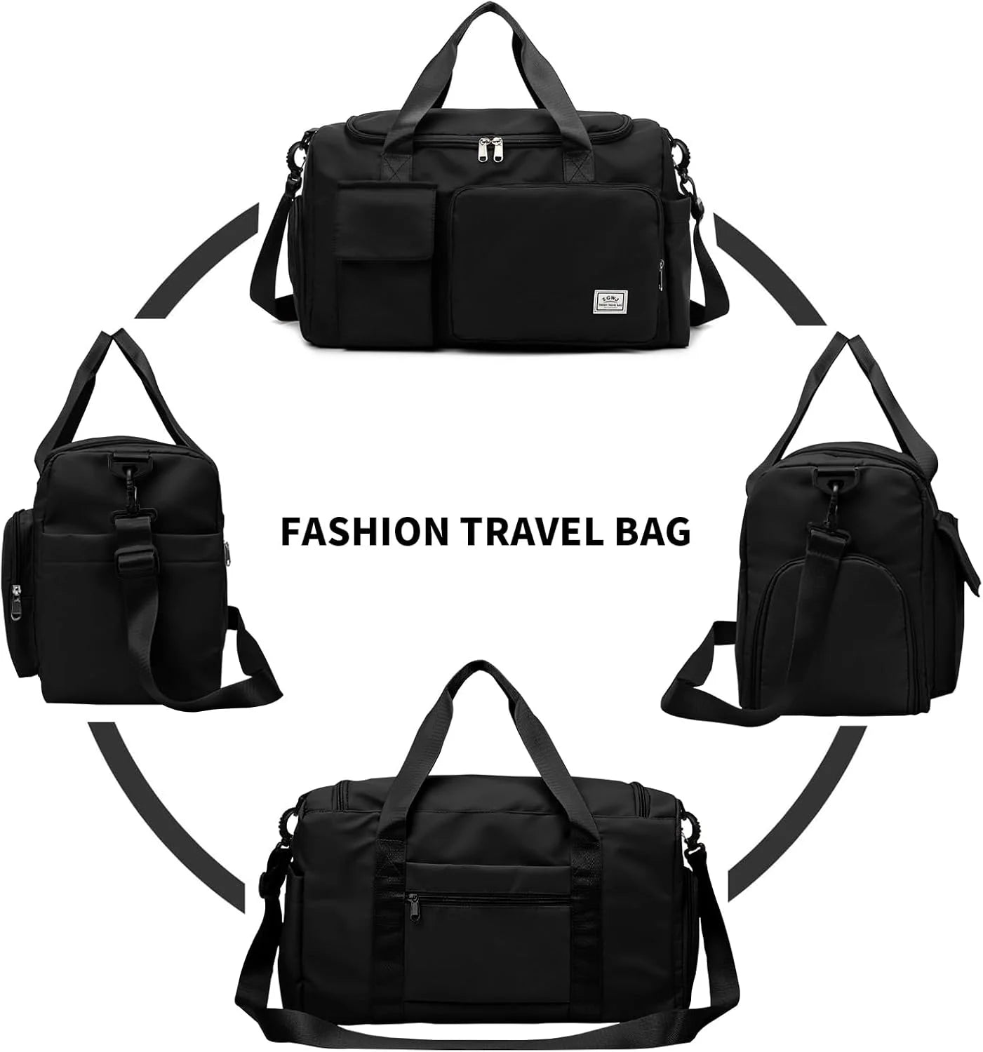 Travel Duffel Bag with Shoes Compartment Sports Gym Bag for Men and Women, Weekender Bag Training Handbag Yoga Bag - Black