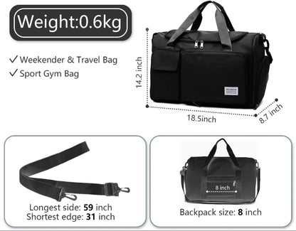 Travel Duffel Bag with Shoes Compartment Sports Gym Bag for Men and Women, Weekender Bag Training Handbag Yoga Bag - Black