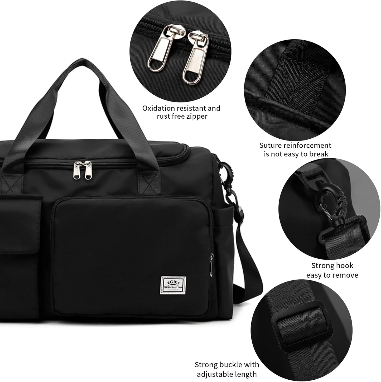 Travel Duffel Bag with Shoes Compartment Sports Gym Bag for Men and Women, Weekender Bag Training Handbag Yoga Bag - Black