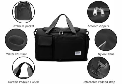 Travel Duffel Bag with Shoes Compartment Sports Gym Bag for Men and Women, Weekender Bag Training Handbag Yoga Bag - Black