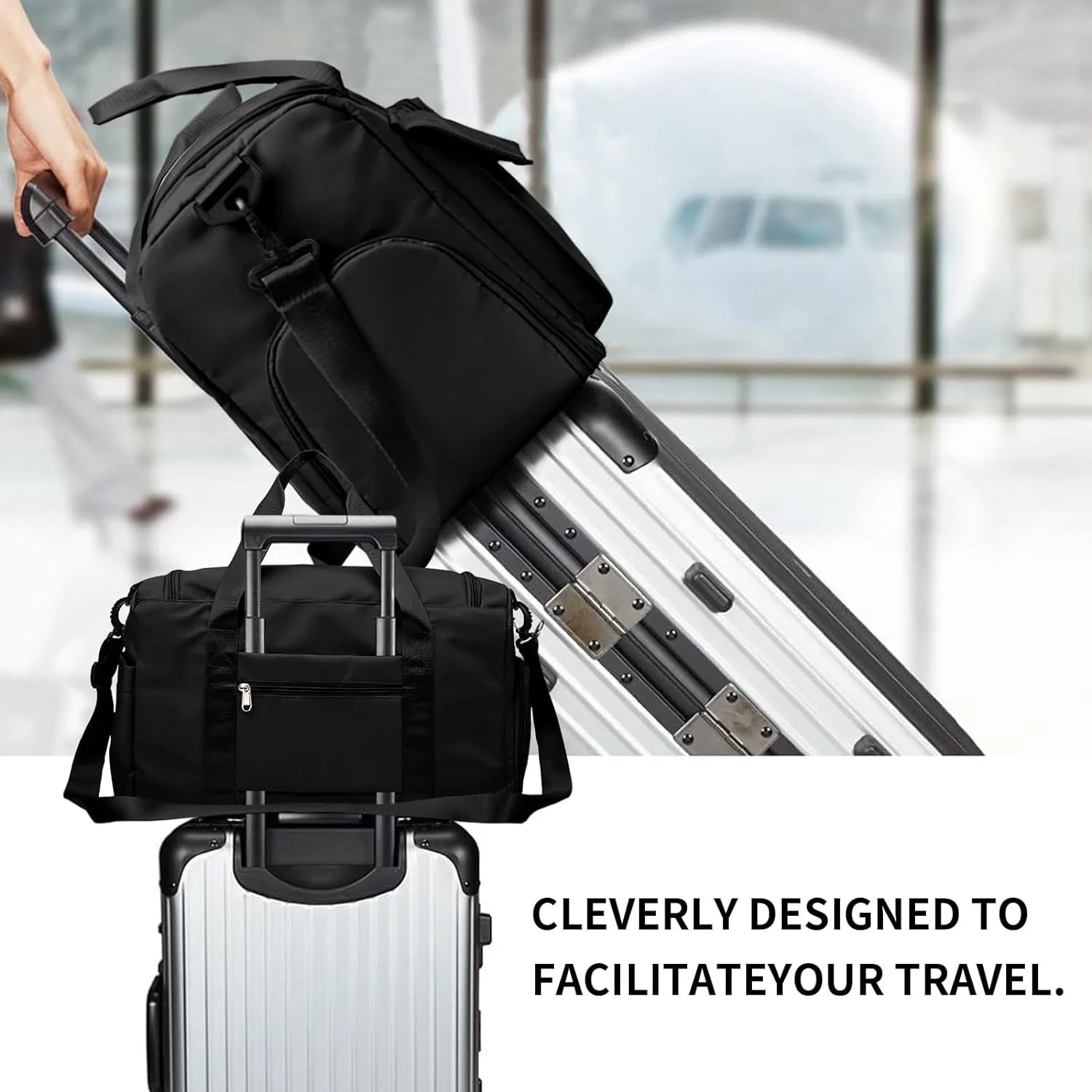 Travel Duffel Bag with Shoes Compartment Sports Gym Bag for Men and Women, Weekender Bag Training Handbag Yoga Bag - Black