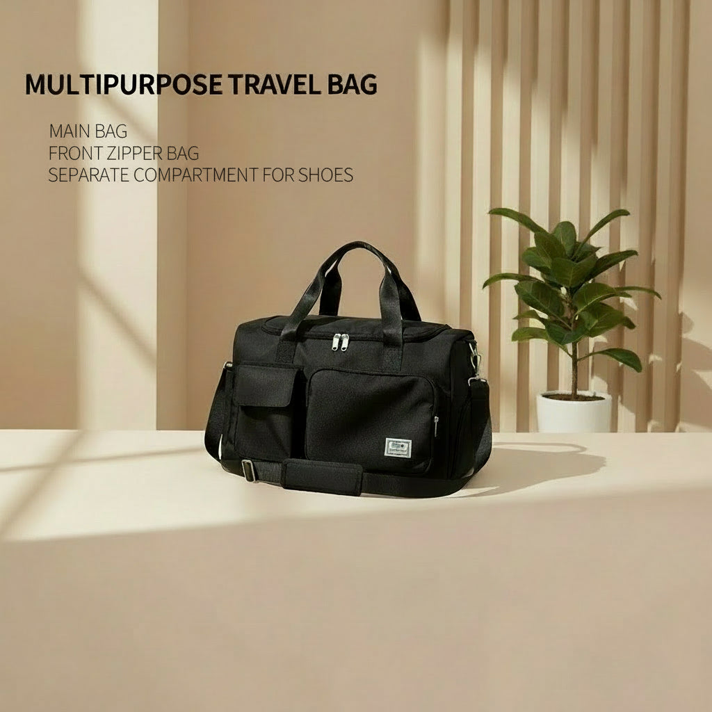 Travel Duffel Bag with Shoes Compartment Sports Gym Bag for Men and Women, Weekender Bag Training Handbag Yoga Bag - Black